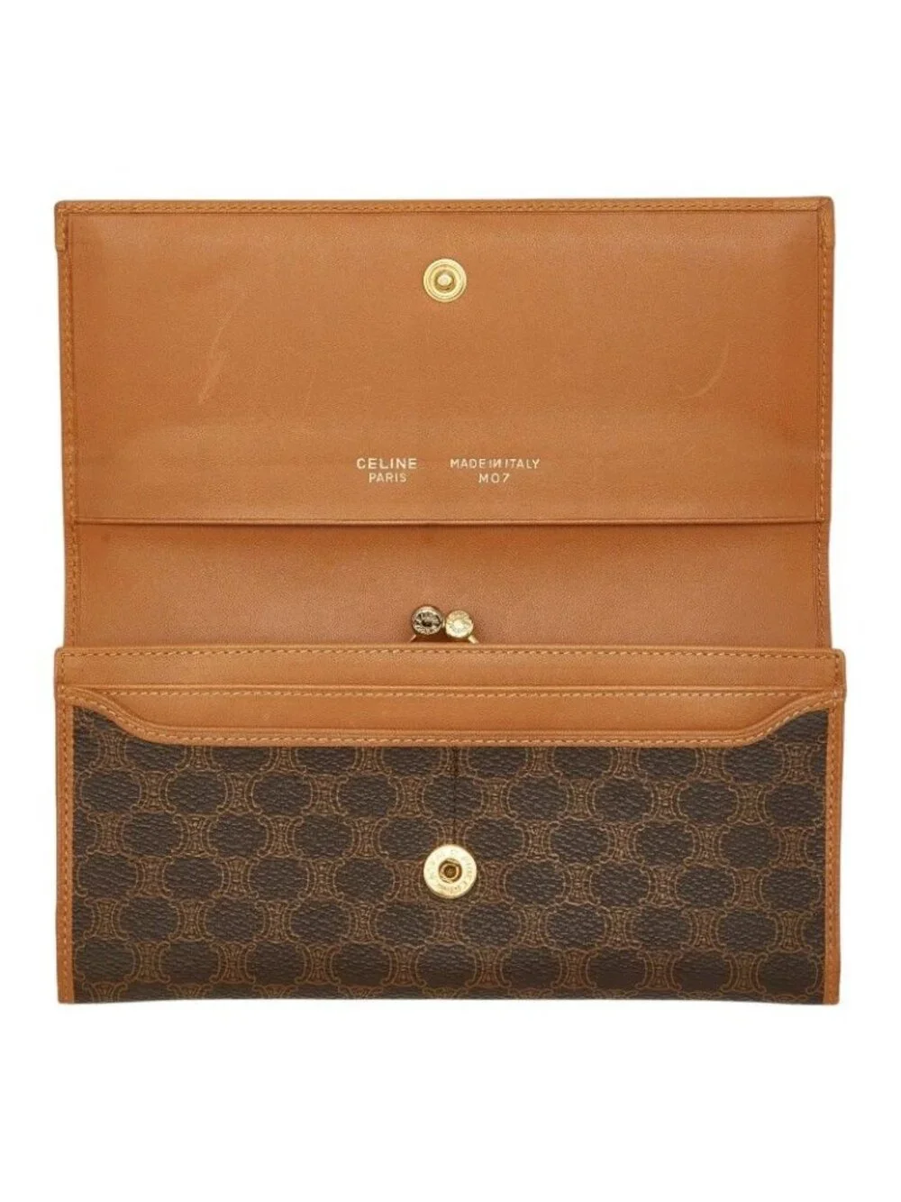 Celine Macadam Bifold Wallet Brown Beige Leather